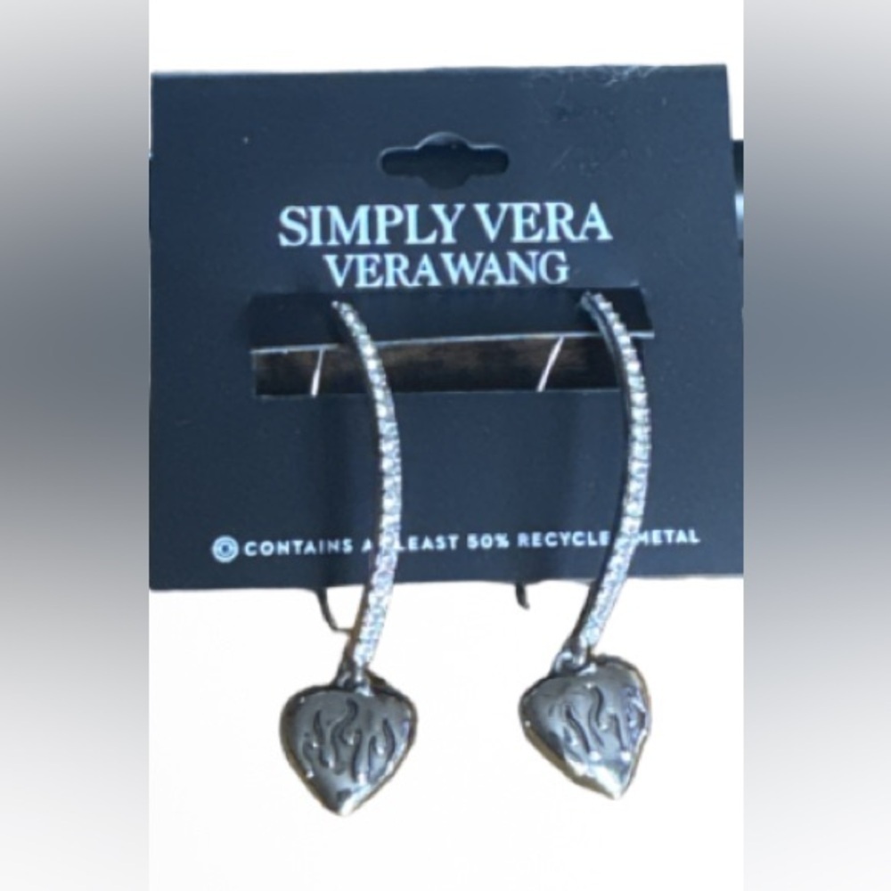 Simply Vera Vera Wang Silver and rhinestone here Earrings flames on puff heart